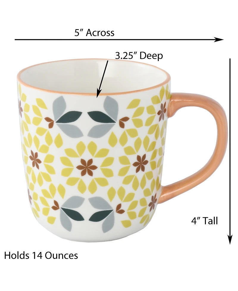 Lorren Home Trends Geo Floral Mugs, Set of 4