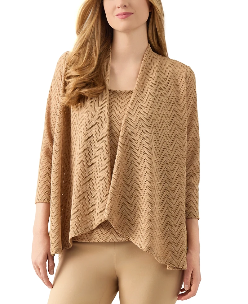 Kasper Women's Herringbone High-Low 3/4-Sleeve Cardigan