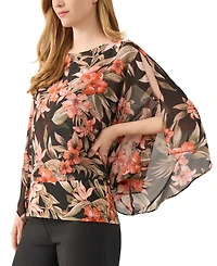 Kasper Women's Floral 3/4-Sleeve Poncho Blouse