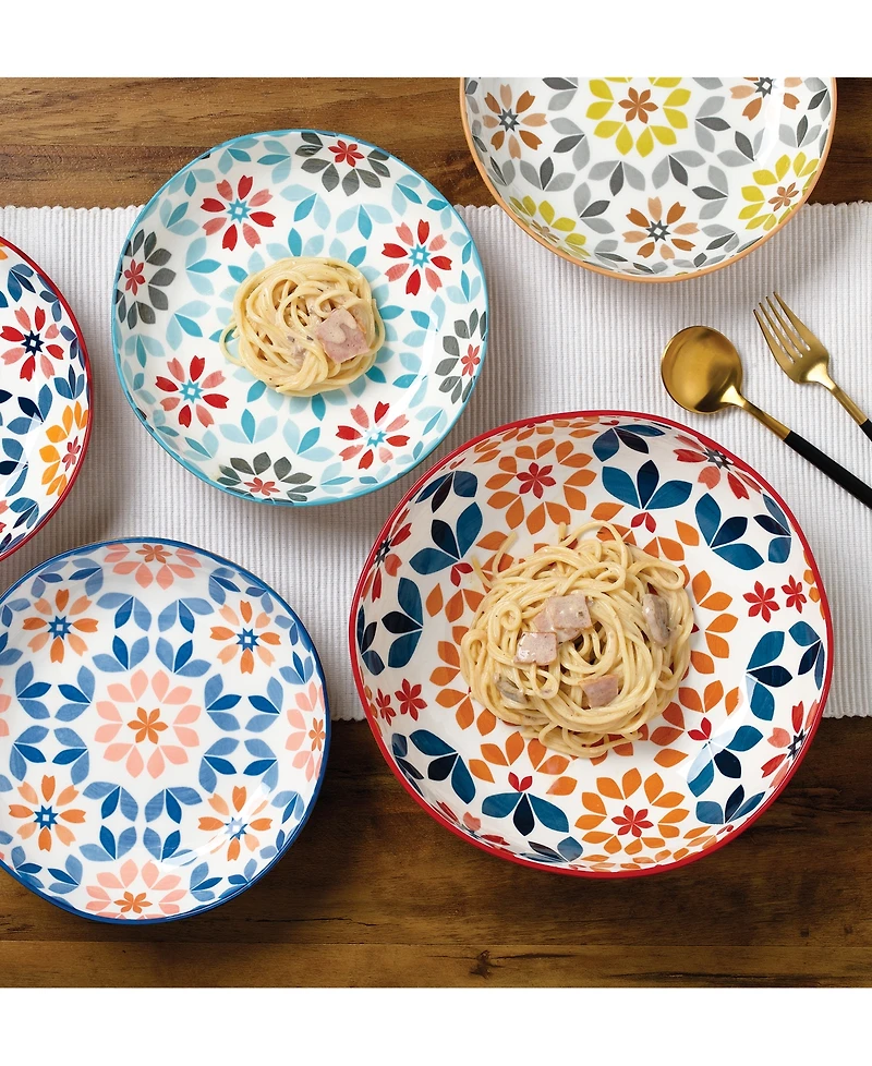 Lorren Home Trends Geo Floral 5-Pc. Pasta/All-Purpose Bowl Set