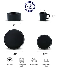 Lorren Home Trends Black 16-Pc. Dinnerware Set, Service for 4