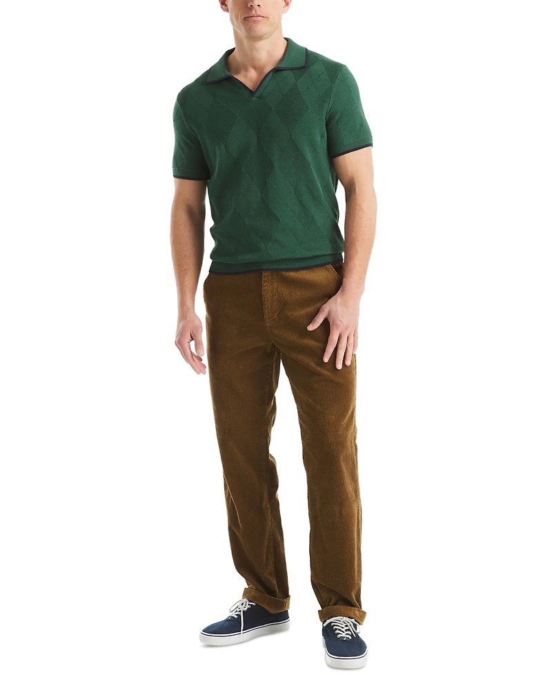 Nautica Men's Short Sleeve Textured Argyle Polo Sweater
