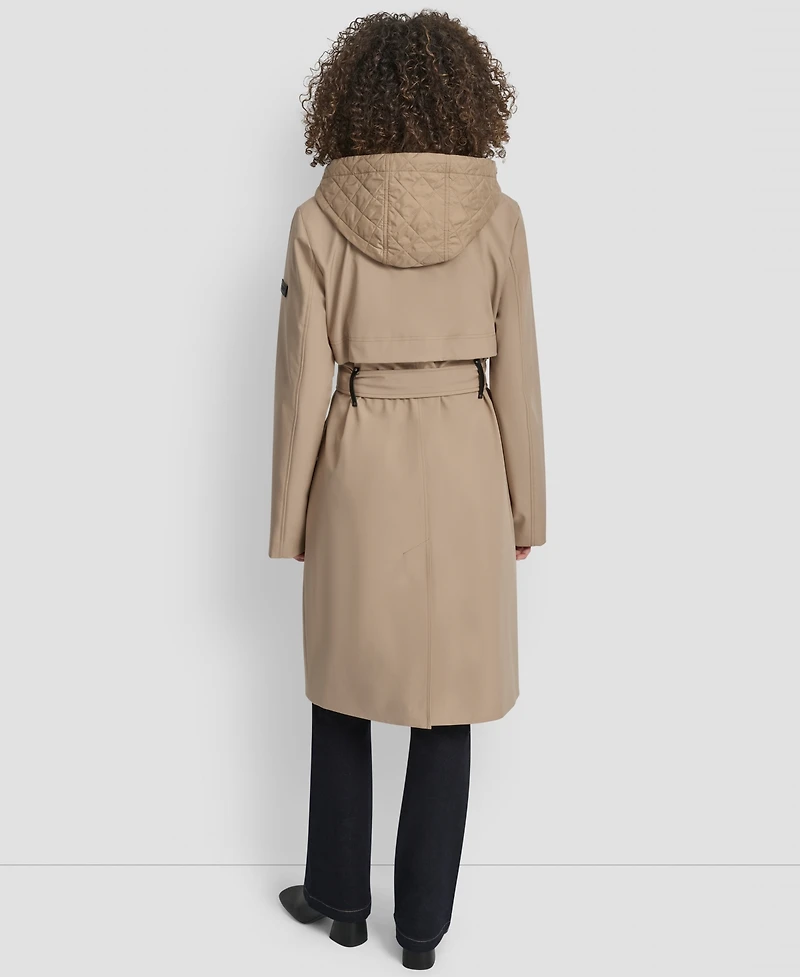 Dkny Women's Hooded Bibbed Belted Trench Coat