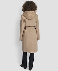 Dkny Women's Hooded Bibbed Belted Trench Coat