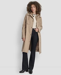 Dkny Women's Hooded Bibbed Belted Trench Coat
