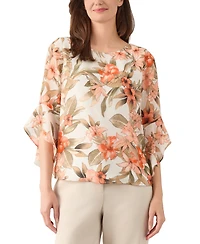 Kasper Women's Floral Boat-Neck Ruffle-Sleeve Blouse, Regular & Petite Sizes