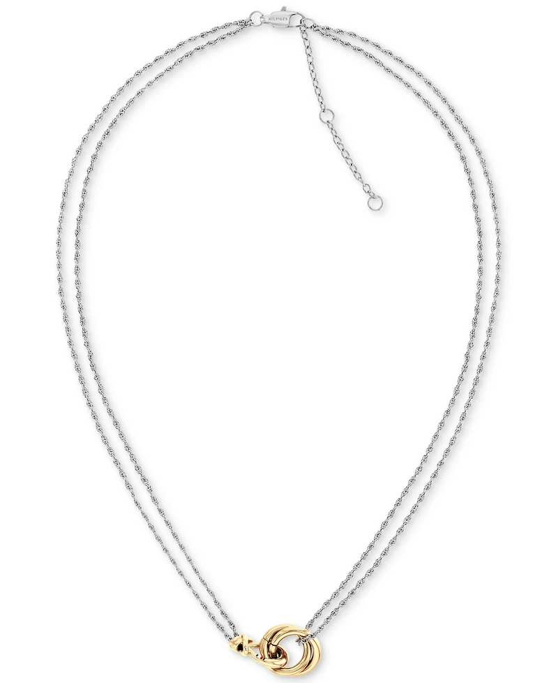 Tommy Hilfiger Two-Tone Nautical Knot Pendant Necklace, 16" + 2" extender