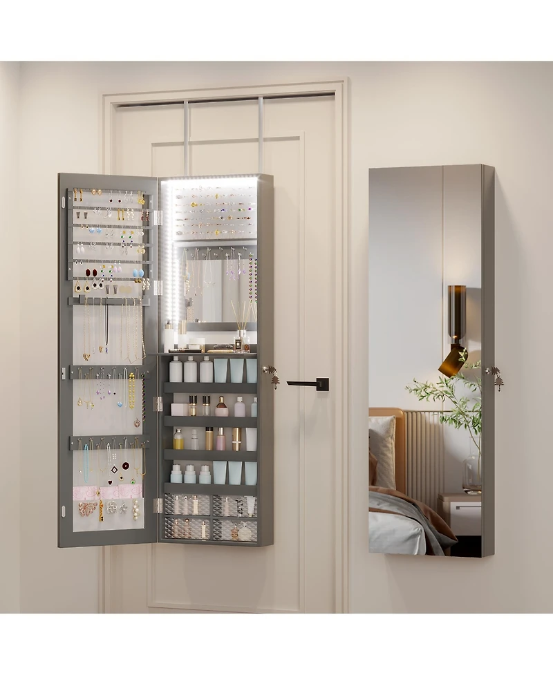 Vlsrka Wall/Door Mounted Led Jewelry Storage Mirror Cabinet
