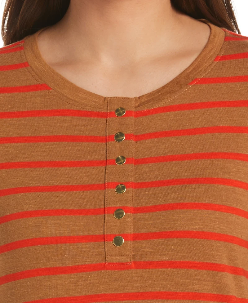 Ella Rafaella Petite Cotton Knit 3/4 Sleeve Henley Top