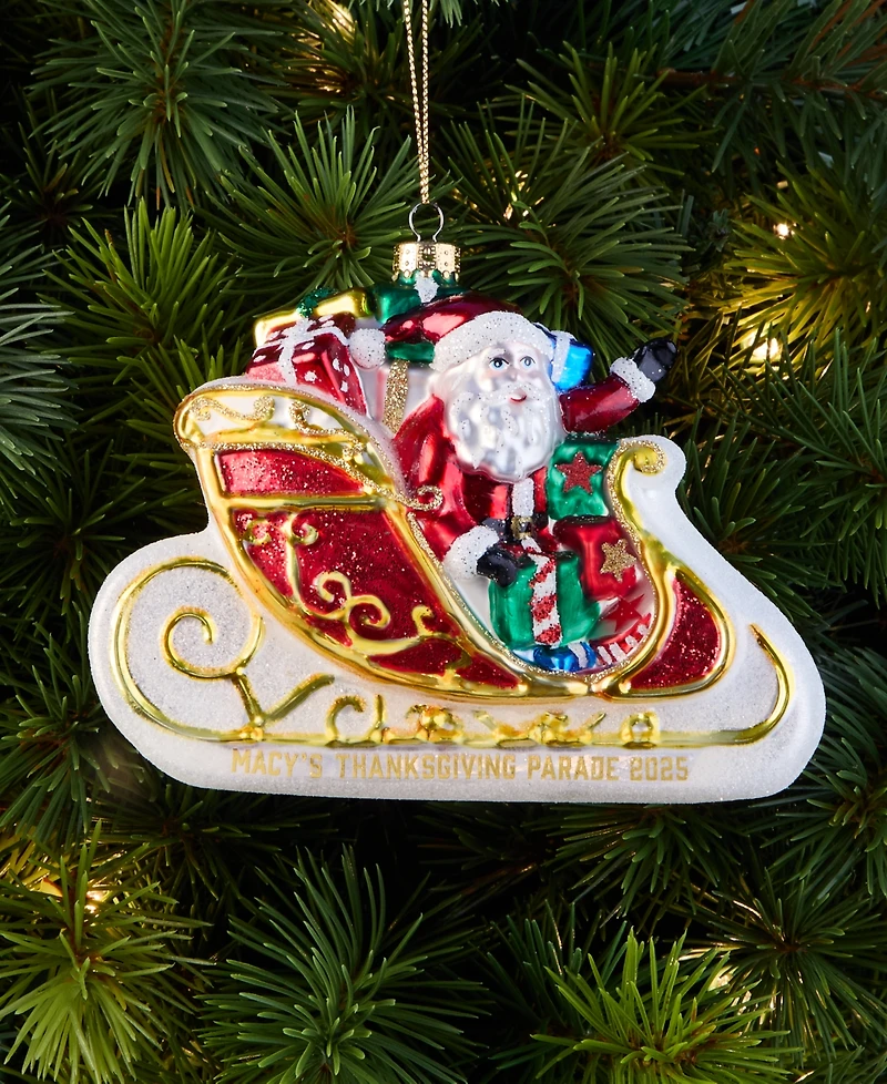 Macy's Thanksgiving Day Parade 2025 Glass Santa's Sleigh Ornament, Macy's Exclusive
