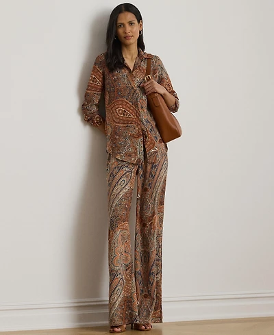Lauren Ralph Women's Paisley Crepe Wide-Leg Pants