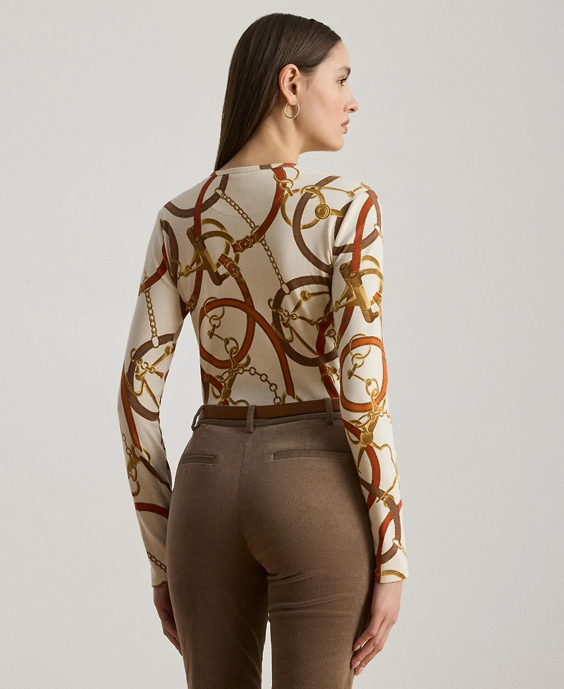 Lauren Ralph Women's Belting-Print Cotton Long-Sleeve Tee