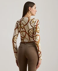 Lauren Ralph Women's Belting-Print Cotton Long-Sleeve Tee