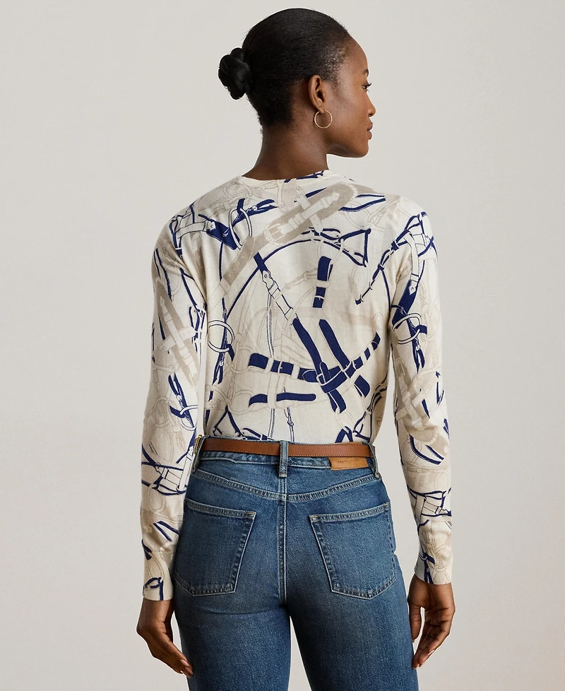 Lauren Ralph Women's Belting-Print Cotton-Blend Sweater