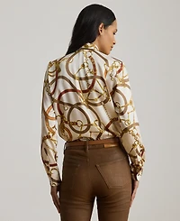 Lauren Ralph Women's Classic-Fit Print Twill Tie-Neck Shirt