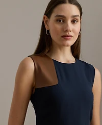 Lauren Ralph Women's Faux-Leather-Trim Georgette Dress