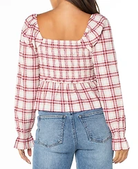 Celebrity Pink Juniors' Plaid Ruffle-Trim Babydoll Top