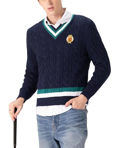 Members Only Men's Cotton Cable Knit Cricket Sweater