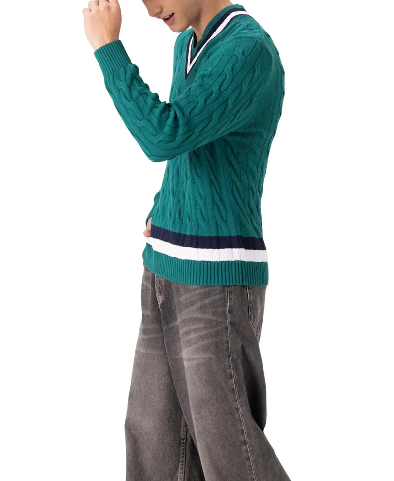 Members Only Men's Cotton Cable Knit Cricket Sweater