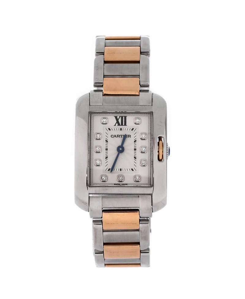 Pre-Owned Cartier Tank Anglaise Quartz Watch in Stainless Steel and Rose Gold with Diamond Markers 23mm