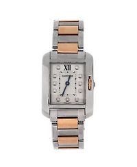 Pre-Owned Cartier Tank Anglaise Quartz Watch in Stainless Steel and Rose Gold with Diamond Markers 23mm