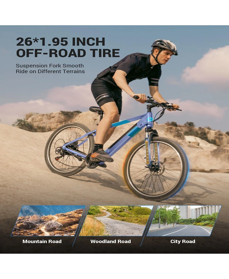 Everyfun 350W Electric Bike 26" Electric Mountain Bike for Adults, 36V Built-in Hidden Removable Battery with Shimano 7 Speed City Commuter Bike
