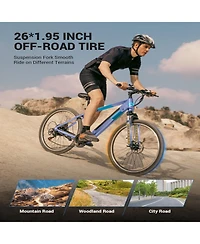 Everyfun 350W Electric Bike 26" Electric Mountain Bike for Adults, 36V Built-in Hidden Removable Battery with Shimano 7 Speed City Commuter Bike