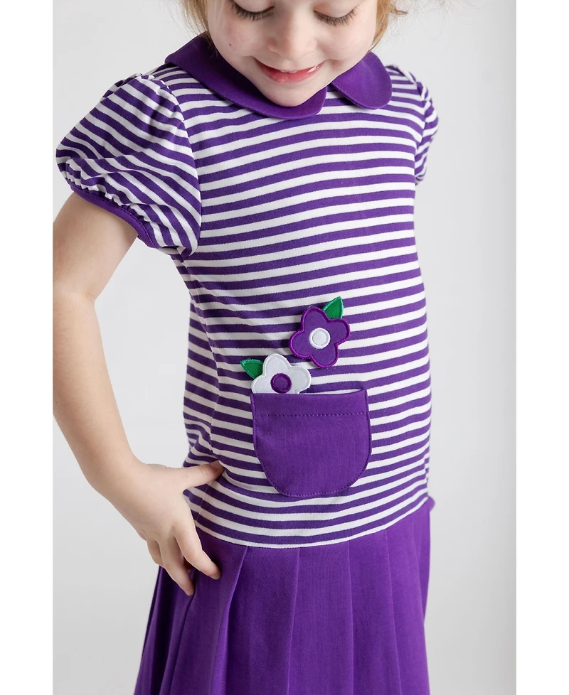 Florence Eiseman Toddler Girls Stripe Knit Pleated Dress With Flowers