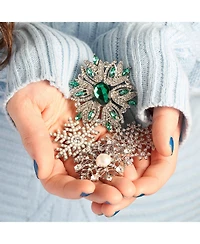 Bling Jewelry Large Frozen Winter Holiday Party Cz Pave Cubic Zirconia Scarf Christmas Statement Snowflake Brooch Pin Brass