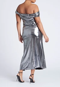 Eloquii Women's Plus Twist Neck Lame Maxi Dress