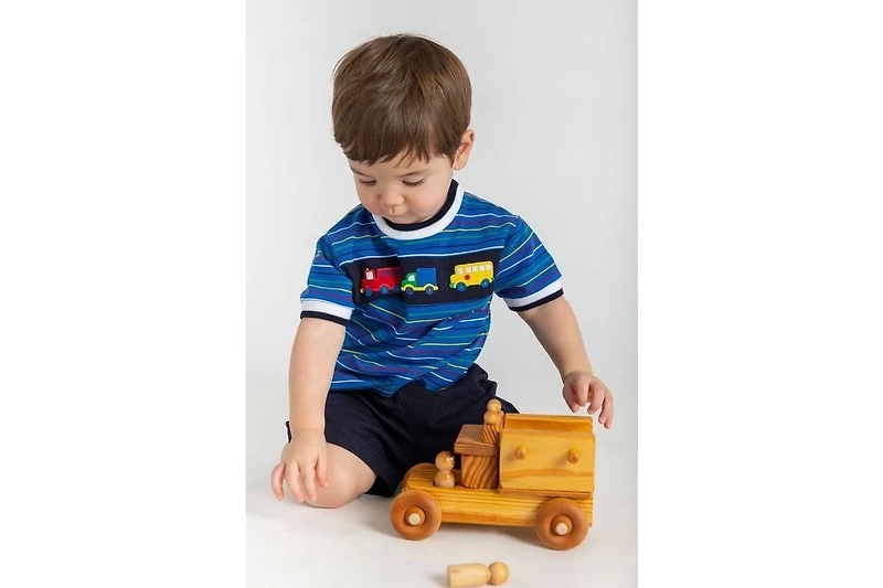 Florence Eiseman Stripe Knit Shirt With Vehicles