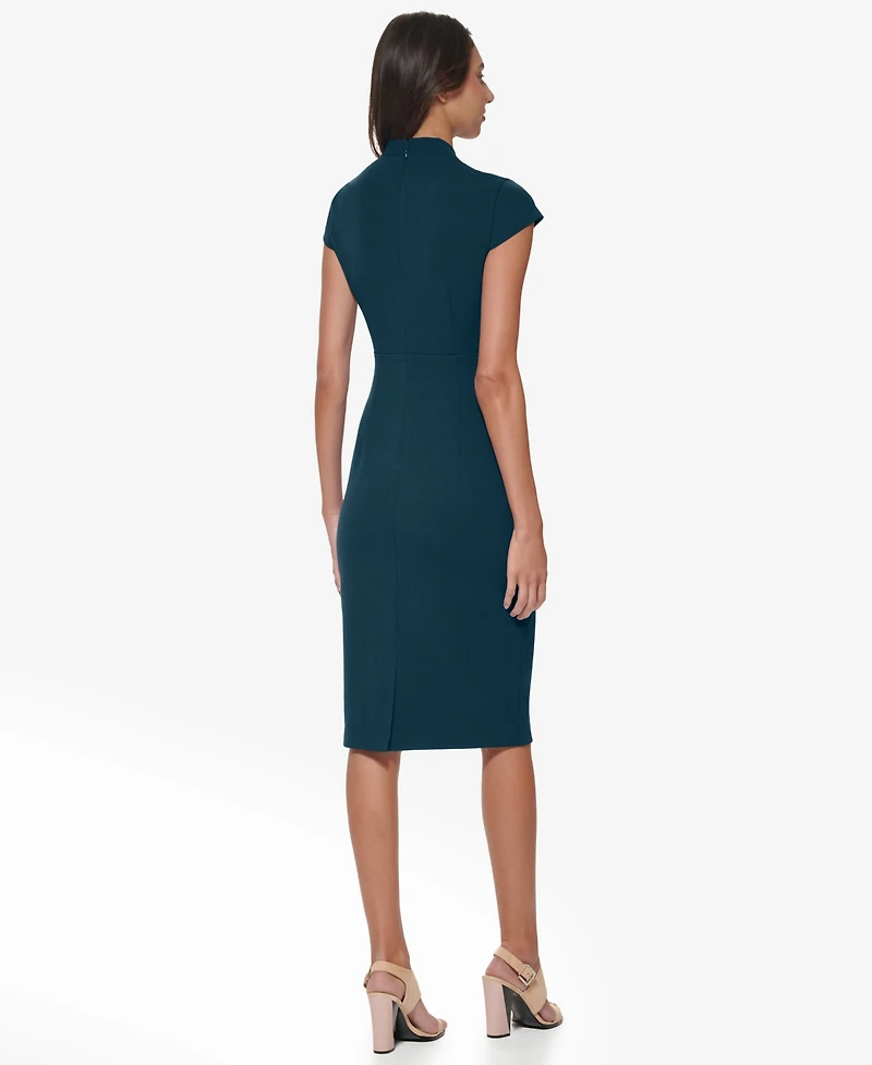 Calvin Klein Women's Scuba Crepe Split V-Neck Sheath Dress