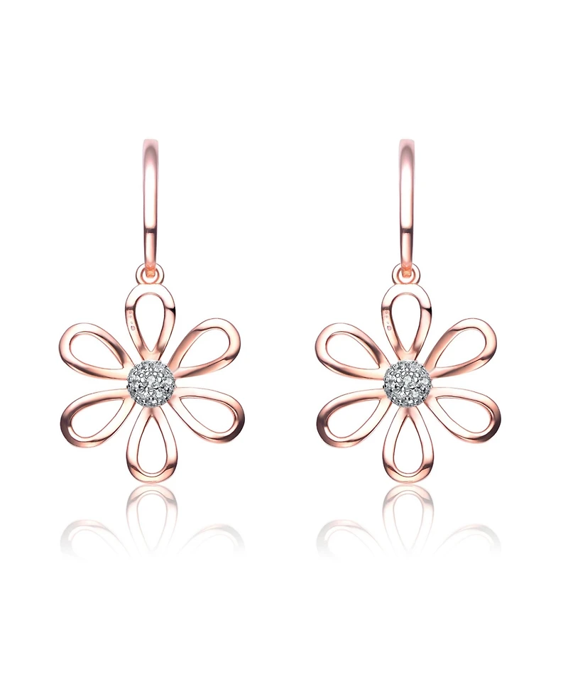Genevive 18K Rose Gold Plating with Clear Cubic Zirconia Six Petal Flower Earrings