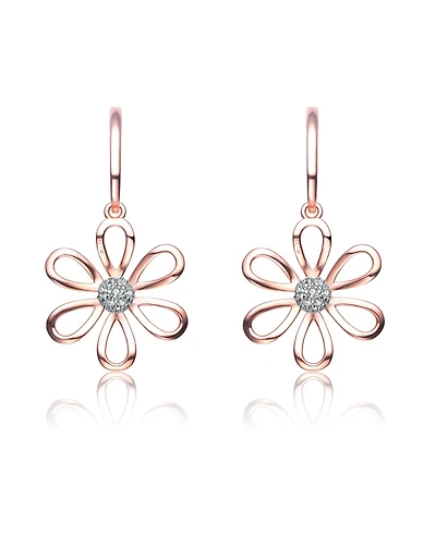 Genevive 18K Rose Gold Plating with Clear Cubic Zirconia Six Petal Flower Earrings
