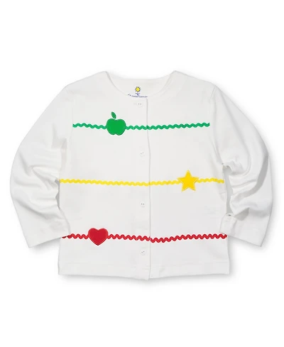 Florence Eiseman Toddler Girls Knit Cardigan With Apple, Star, & Heart