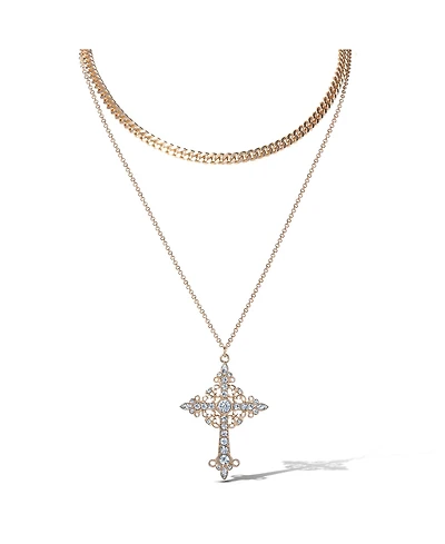 Jessica Simpson Gold-Tone Rhinestone Cross and Curb Chain Necklace Set