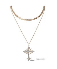 Jessica Simpson Gold-Tone Rhinestone Cross and Curb Chain Necklace Set