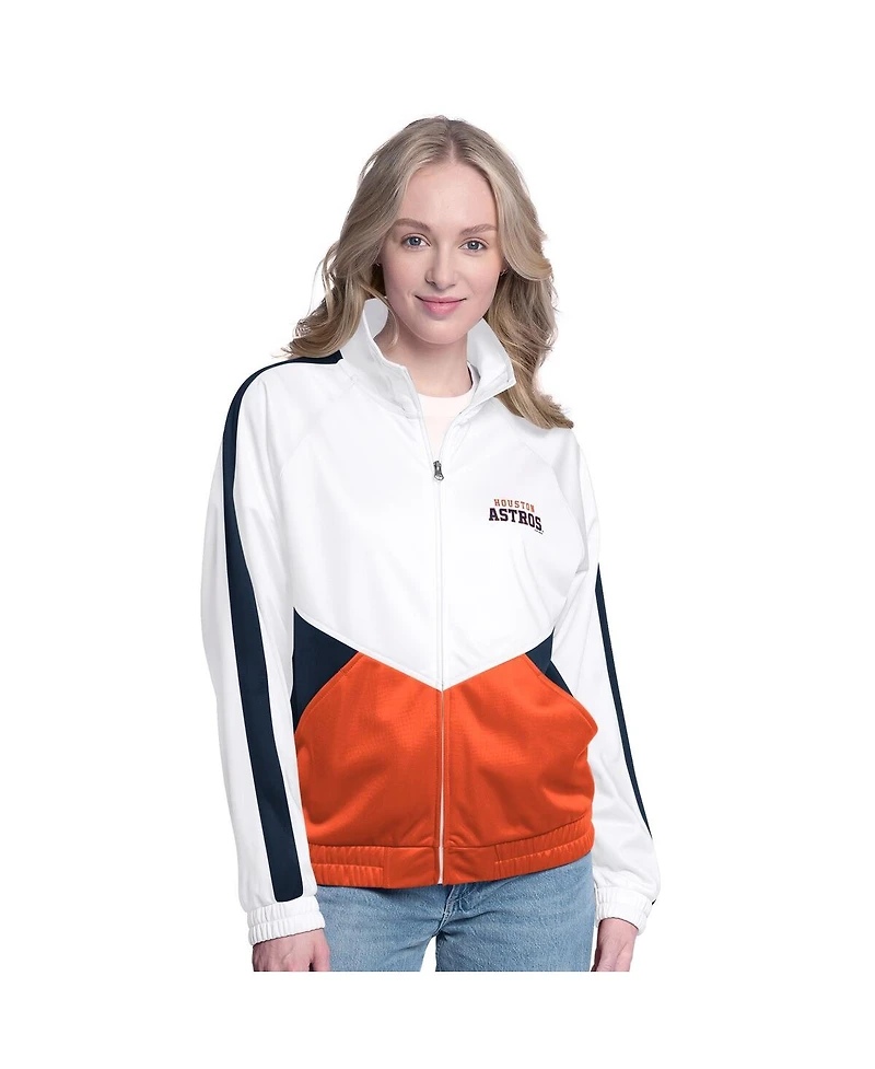 G-iii Sports by Carl Banks Women's White/Navy Houston Astros Rally Rhinestone Raglan Full-Zip Track Jacket