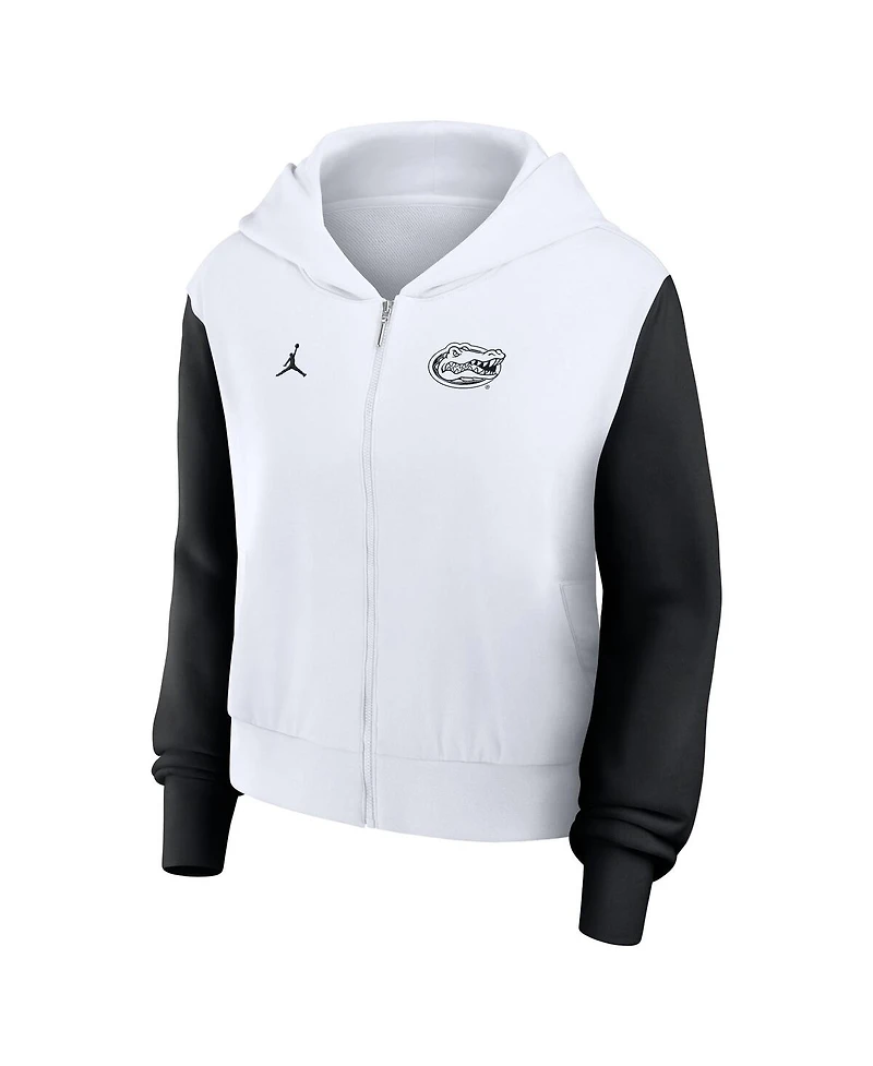 Jordan Women's White Florida Gators Cropped Athletic Prep Color Block Script Full-Zip Hoodie