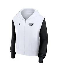 Jordan Women's White Florida Gators Cropped Athletic Prep Color Block Script Full-Zip Hoodie