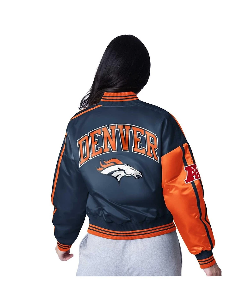 Starter Women's Orange/Navy Denver Broncos Zone Blitz Cropped Full-Snap Satin Jacket
