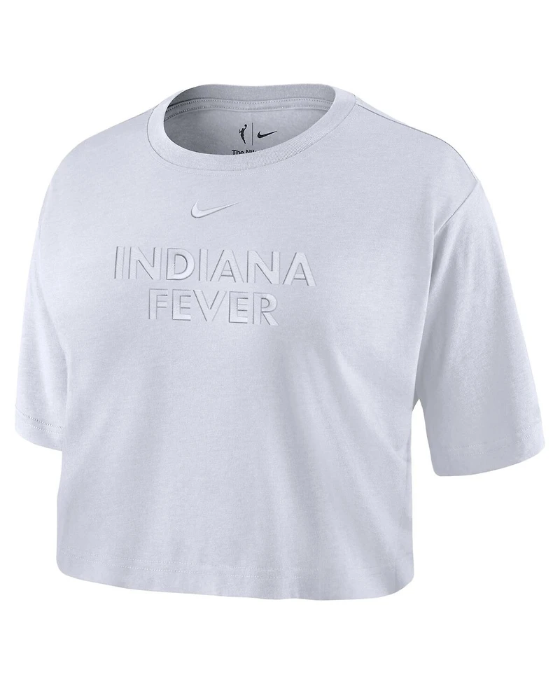 Nike Women's White Indiana Fever Basketball Tonal Wordmark Cropped T-Shirt