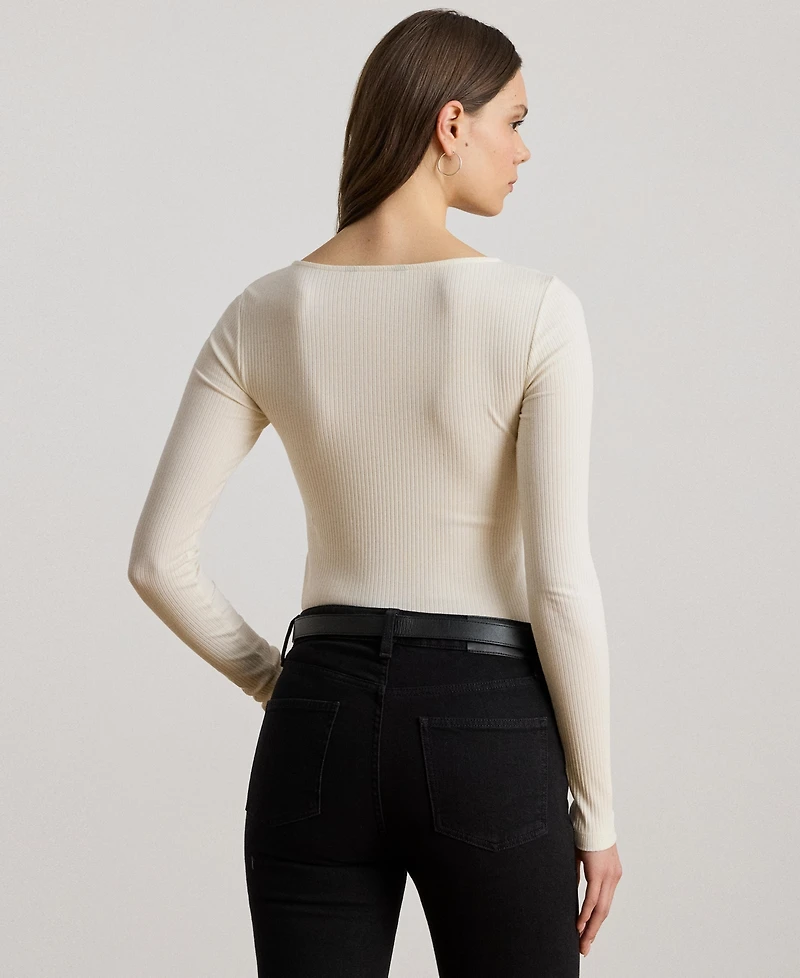 Lauren Ralph Women's Rib-Knit Long-Sleeve Scoopneck Tee