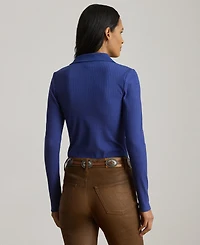 Lauren Ralph Women's Rib-Knit Long-Sleeve Polo Top