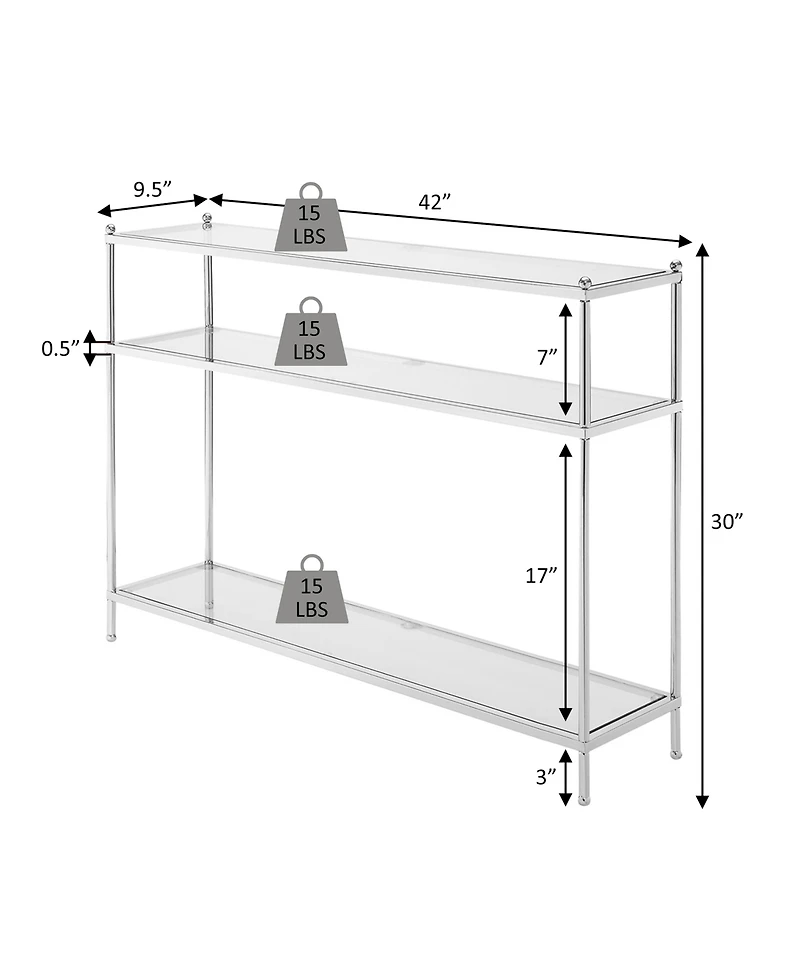 Convenience Concepts 9.5" Royal Crest 3 Tier Glass Console Table