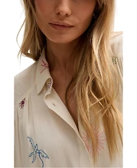 Lily and Lionel London Women's Swallow Crinkle Embroidered Shirt