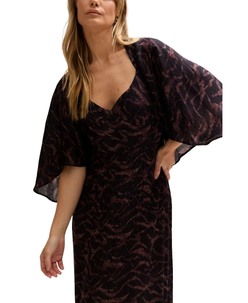 Lily and Lionel London Women's Lydia Angel Sleeve Midnight Tiger Print Maxi Dress