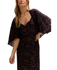 Lily and Lionel London Women's Lydia Angel Sleeve Midnight Tiger Print Maxi Dress