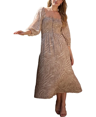 Lily and Lionel London Women's Lauren Shirred Bodice Banana Print Maxi Dress