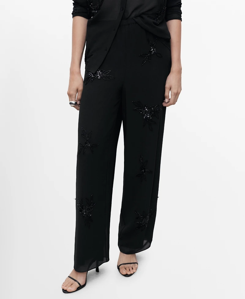 Mango Women's Rhinestone-Embroidered Pants